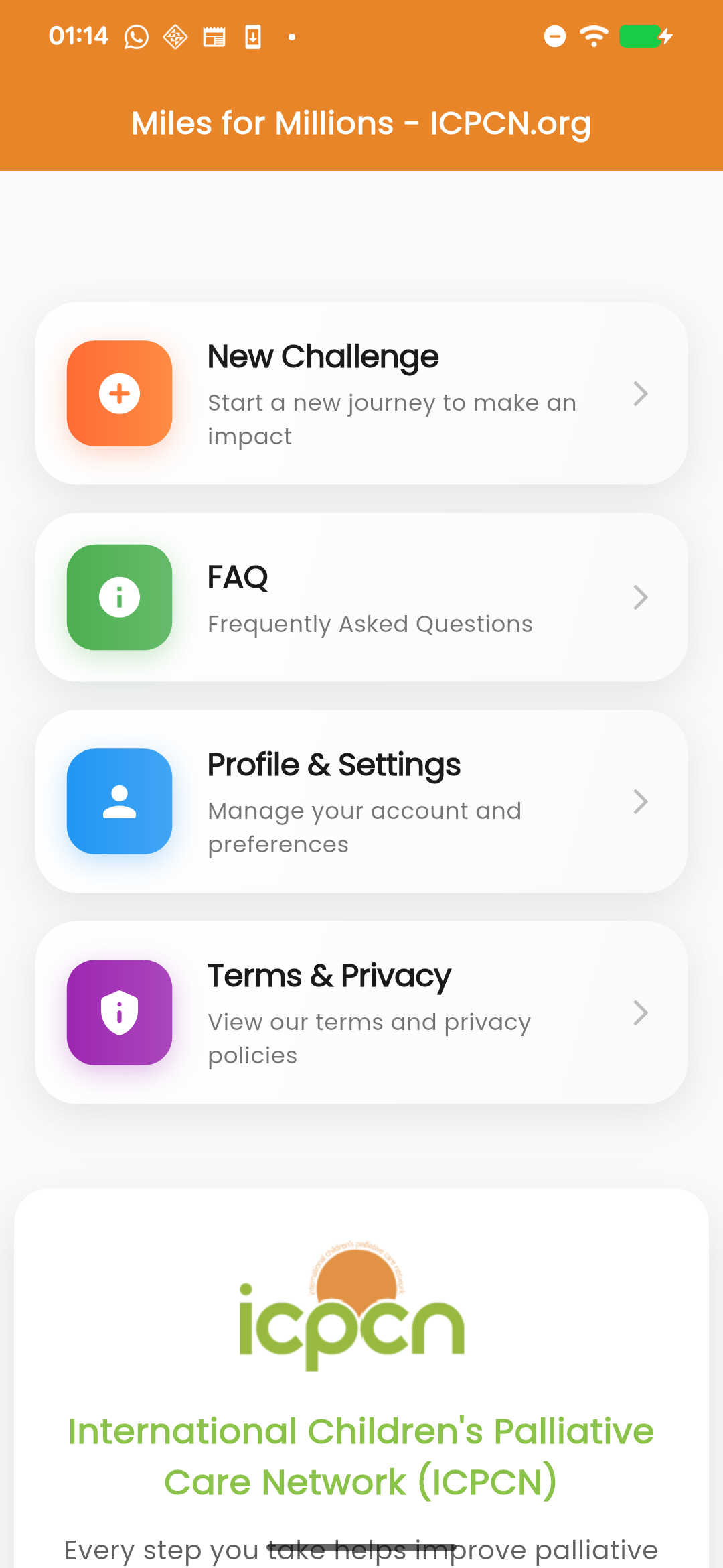 Miles for Millions Home Screen