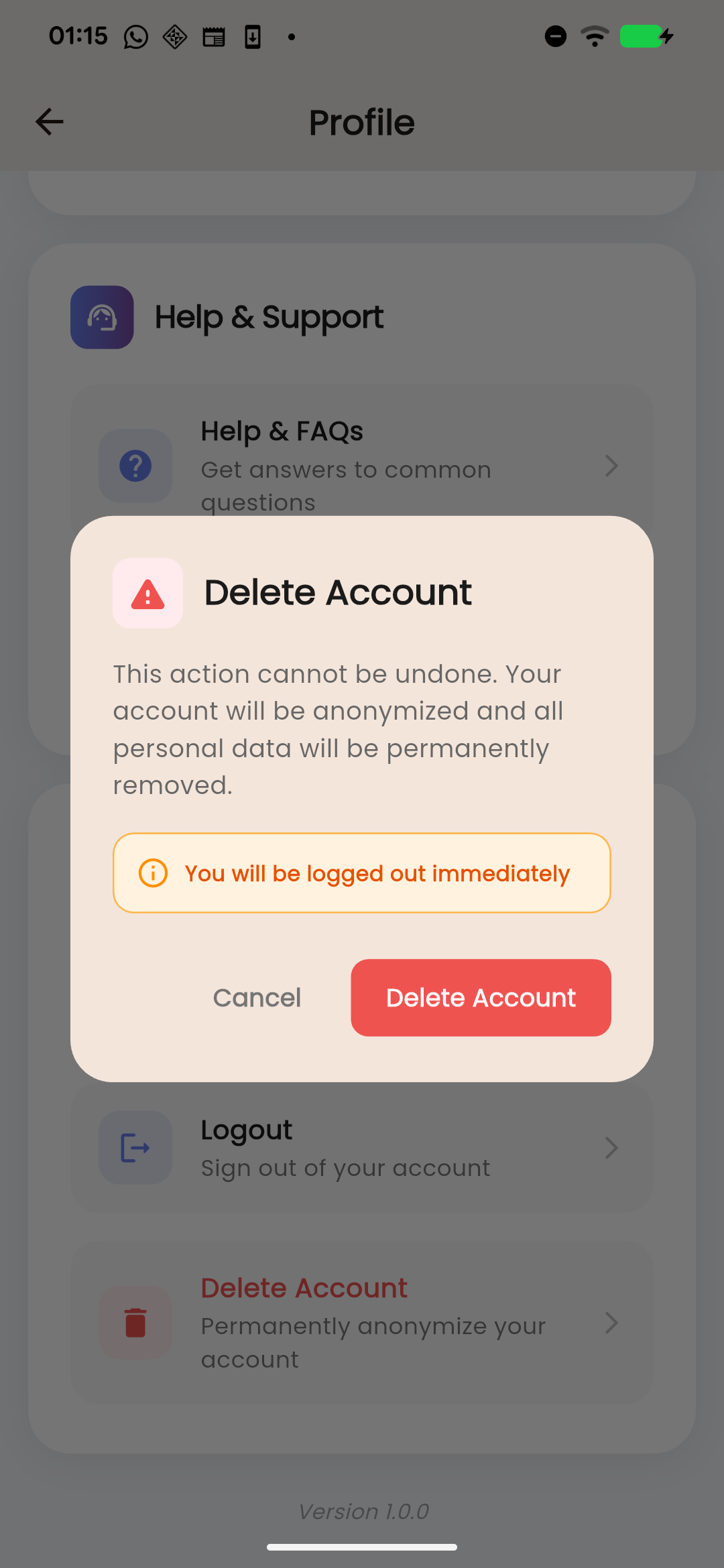 Delete Account Confirmation
